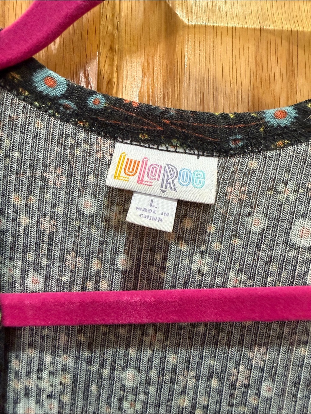 LuLaRoe Gray Ribbed vest with floral print